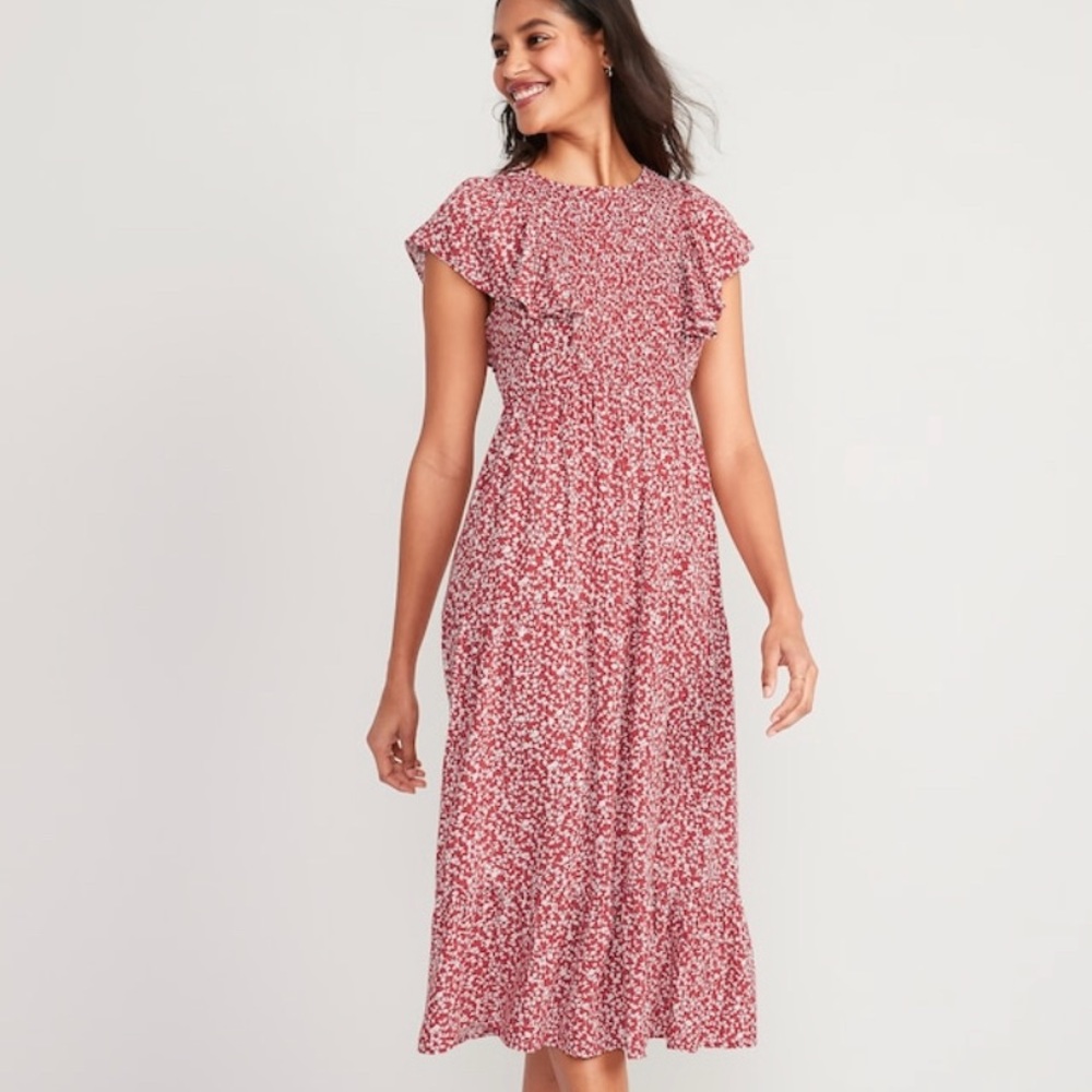 EUC, NWOT OLD NAVY FIT AND FLARE FLORAL MIDI DRESS